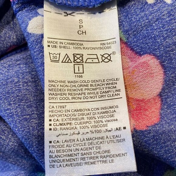 Old Navy Blue Pink Yellow Floral Blouson Long Sleeve Key Hole Dress Size Small - Picture 5 of 6